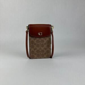 Coach CJ355 CC Signature Cell Phone Crossbody Clutch Tan Rust